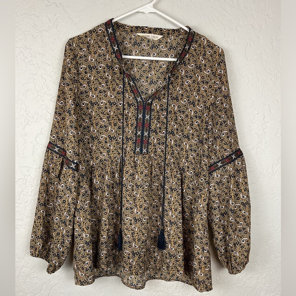 Alchemy Thread Boho Peasant Tunic Paisley Pattern Top Size Small Tassels